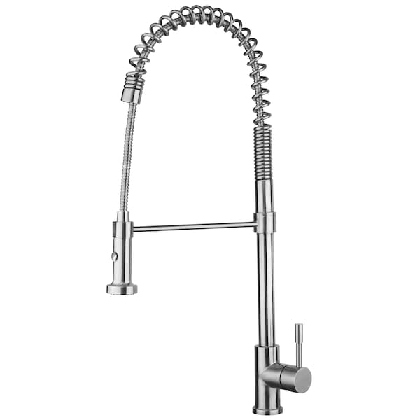 Whitehaus Sgl-Hole Faucet W/ Spray Head, Swvl Spout Support Bar And Lvr Hndl, SS WHS1634-SK-PSS - main